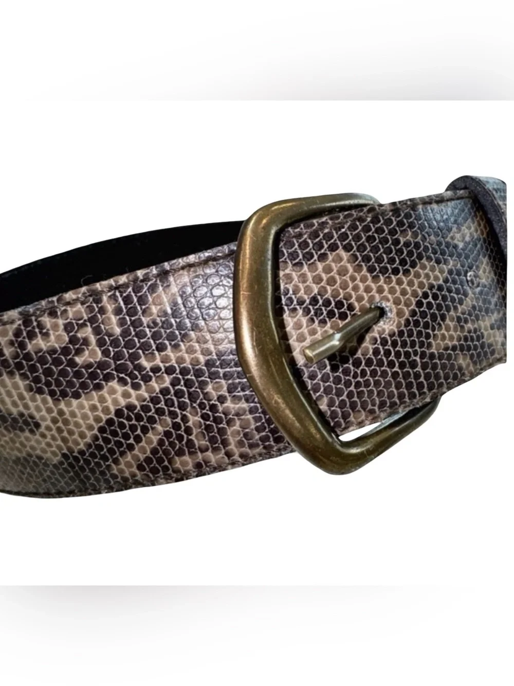 Women’s Python Camo-Styled Leather Belt. Green, Black. 33” x 1.5”